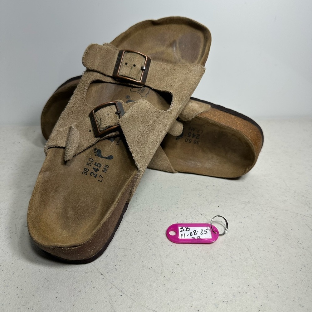 Birkenstock Betula Arizona TAN SAND Suede Leather Double Strap EU 38 USA L 7 M 5